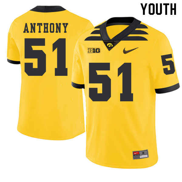 2019 Youth #51 Will Anthony Iowa Hawkeyes College Football Alternate Jerseys Sale-Gold